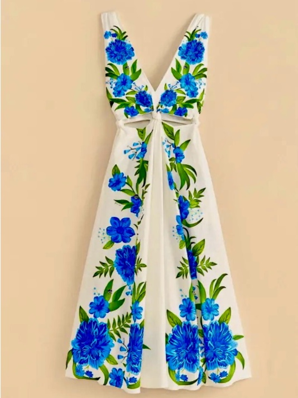FARM Rio White Midi Dress with Blue Floral Print - Picture 4 of 7